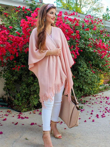 Studded Detail Fringe Knit Wrap - Shopmossrose